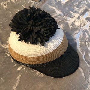 BCBG woven baseball cap with Pom
